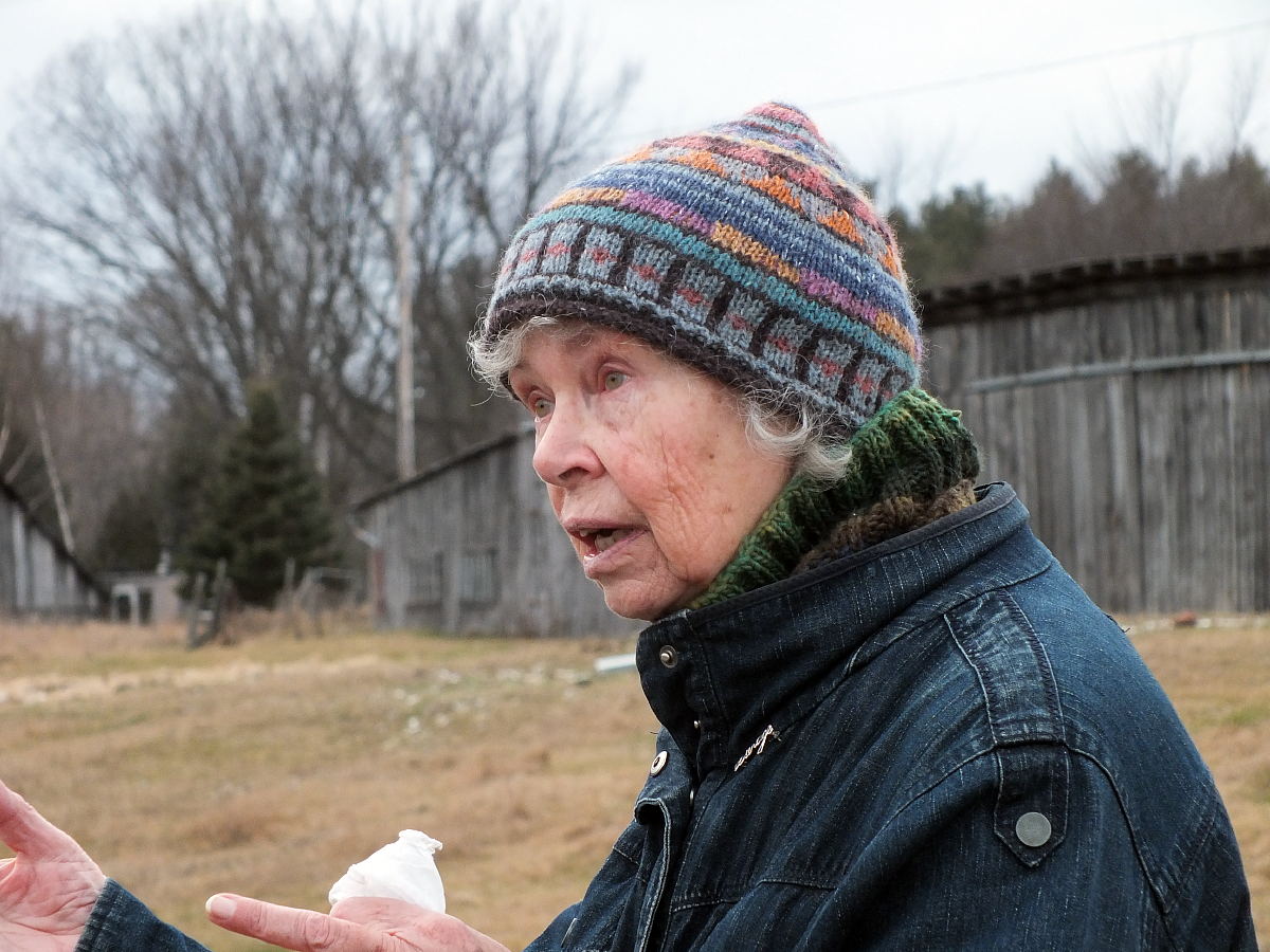 Hedy Muysson wearing one of her knitted hats in 2015